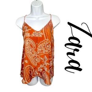 NWT! Zara Burnt Orange Paisley Bandana Camisole Spaghetti Strap Tank Top Size S
